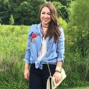 ***SOLD OUT***   Chambray rose embroidered top